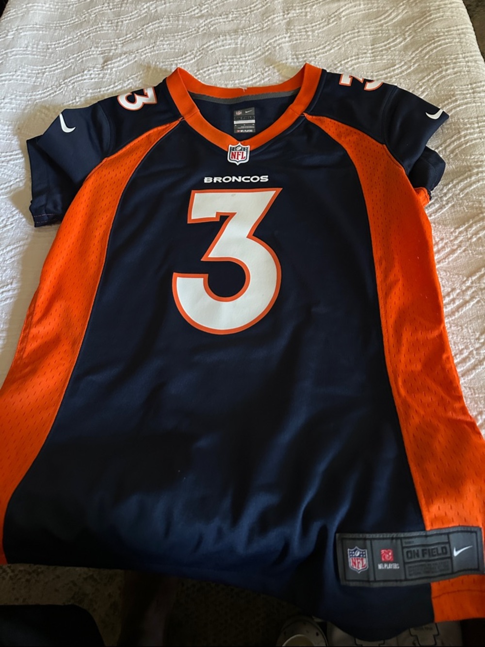 Nike Broncos Navy and Orange #3  Wilson Football Jersey